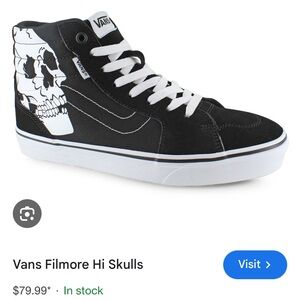 Vans Filmore HI Black Skull High-Top Sneakers Men 8